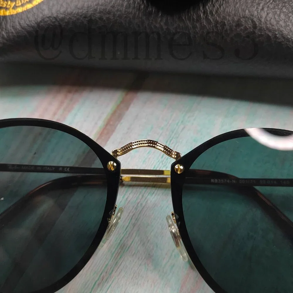 🐔RayBan Gold Frame Green Lens 58mm RB3574-N Sunglasses - Picture 4 of 7